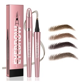 Microblading Eyebrow Pencil, 4-Tip 3d Eyebrow Pencil, Natural Eyebrow Definer, Waterproof Long-Lasting Quick-Dry Smudge-Resistant Fine Stroke Contouring Pen (Neutral Brown)