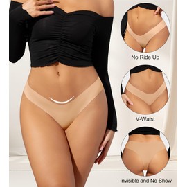 DEANGELMON Women Seamless Bikini Cheeky Underwear Invisible No Show Panties V-Waist Hipster Ladies Soft Stretch Multi Pack(7P1,XL)