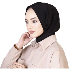 Ready To Go Instant Hijab for Ladies Girls Women With Tie Back Buttons Premium Quality Jersey Scarf (Black)