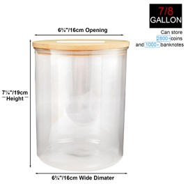 Yamahiko Large Clear Coin Bank Jar with Slotted Lid, 7/8 Gallon Reusable Money Tip Change Savings Coin Jar for Coin or Raffle Ticket, Big Clear Money Coin Tip Piggy Change Bank Box for Adults Teens