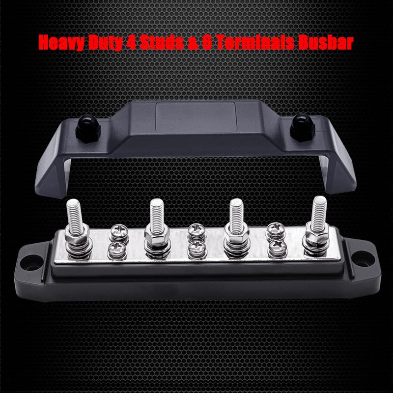 Ampper Ground Distribution Block Bus Bar, 4 x 1/4" (M6)