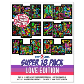 Super Pack of 18 Fuzzy Velvet Coloring Posters (Love Edition) - Great for Arts and Crafts, Travel Activity for Kiddos, Rehab, Therapy, Quiet Time, Sharing, Parties [All Ages: Girls, Toddlers, Teens]