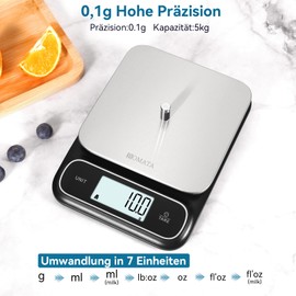 BOMATA wasserdichte IPX6 Küchenwaage, 0,1g hohe Präzision, digitale Waage mit Hintergrundbeleuchtung, Edelstahl-Wägeplattform, geeignet für Kochen, Backen, Gewichtsverlust usw. Schwarz B619