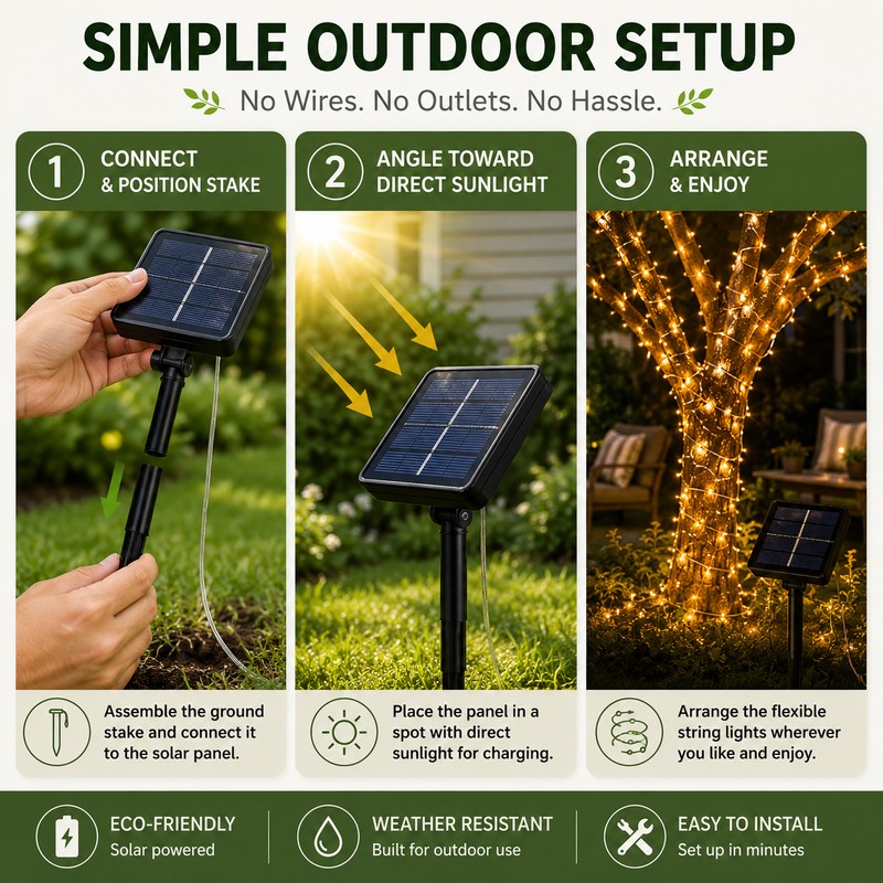 100ft Solar String Lights for Outdoor Décor – 8-Mode Waterproof