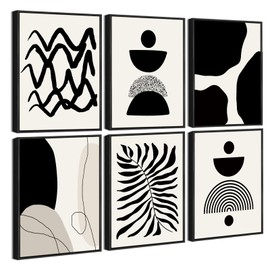 Drsoum Abstract Boho Wall Art Minimalist Geometric Framed Boho Room Decor Black Line Art Mid Century Modern Prints Bohemian Living Room Bedroom Ready to Hang 8x10inx6pcs (Black Framed)