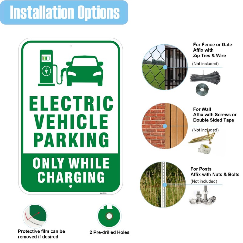 4 Pack 18x12 Inch Reflective Aluminum EV Charging Only Parking