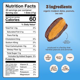 Realsy Stuffed Medjool Dates, Organic Dates with No Sugar Added, Gluten-Free, Vegan, All Natural Healthy Snack, Single Wrapped (40 ct) (Peanut Butter)