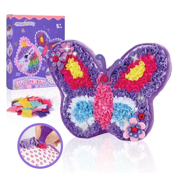 FORMIZON Children's Sewing Kit, Sewing Set for Girls, Animal Shapes, Plush Craft Set, DIY Craft Butterfly Cushion, Sewing Kits, Creative Toy, Birthday Craft Sets Made of Felt for Children Girls 5 6 7