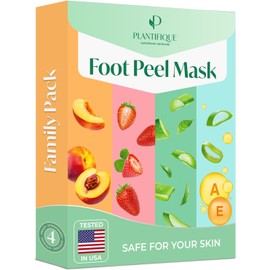 Plantifique Foot Peel Mask – 4 Pairs Exfoliating & Dermatologically Tested Foot Treatment, Removes Dead Skin & Repairs Heels for Soft Feet – Mix Scent, Gift for Women & Men