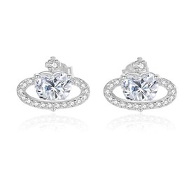 Heart Shaped Stud Earrings for Women Diamond Planet Studs Girls Cubic Zirconia Stud Silver Earrings Hypoallergenic Trendy Statement Fashion Wedding Birthday Jewelry Gifts