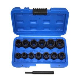 JEUCLEL 14PCS Twist Lug Nut Socket Set - 3/8 inch Drive Damaged Nut Lock Remover Extractor - Rusted & Stubborn Locking Nut Removal Tool Kit Center Punch Bar