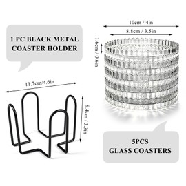 Glass Coasters for Drinks Set of 5 with Holder