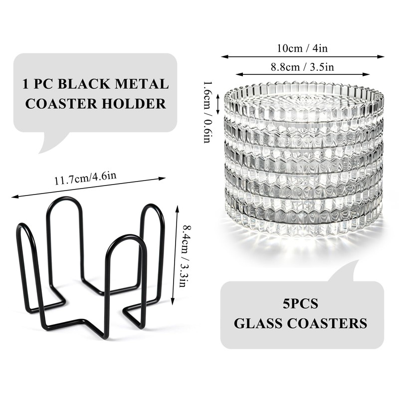 Glass Coasters for Drinks Set of 5 with Holder