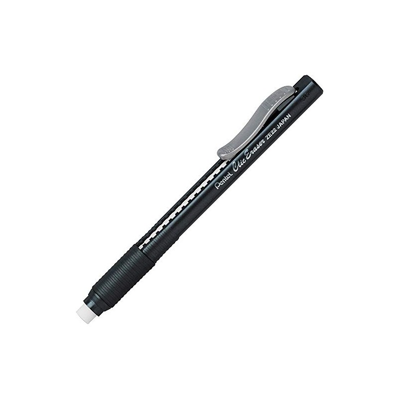 Pentel Clic Eraser, Retractable, Pocket Clip, Rubber Grip, Black Barrel