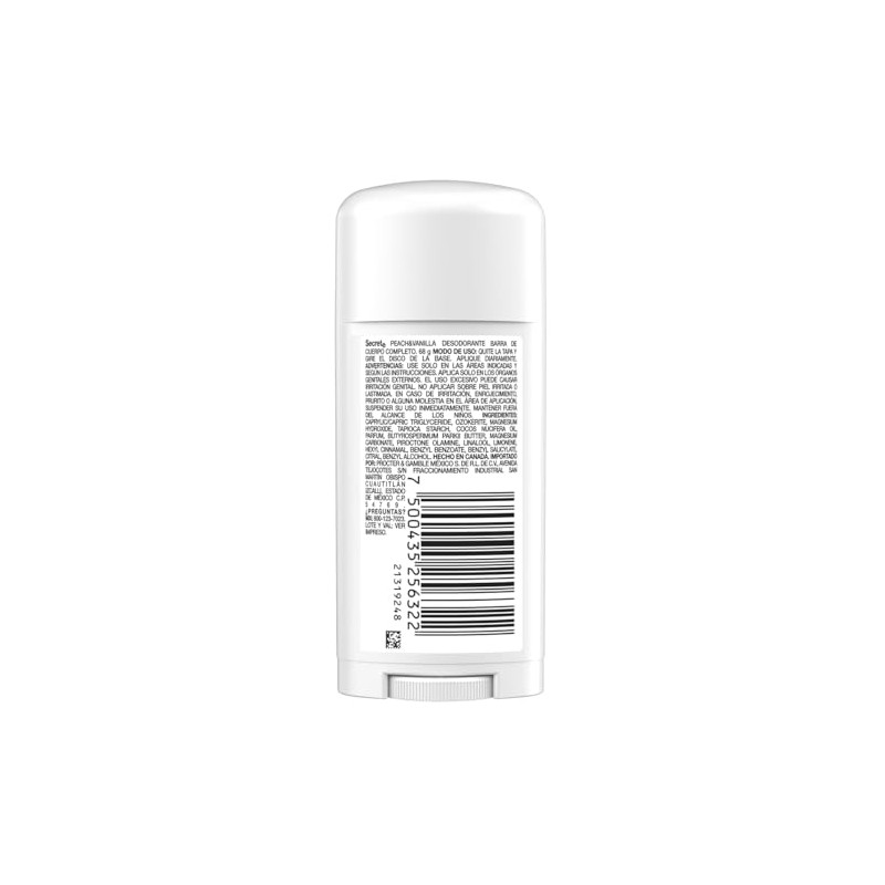 Secret Barra Desodorante Cuerpo Completo Durazno y Vainilla 68 g