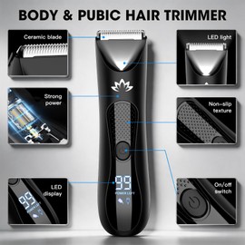 Suttik Manscape Body & Pubic Hair Trimmer for Men, Groin & Ball Trimmer Men, Electric Razor Mens Grooming Kit, Body Groomer Ball Shaver for Smooth Wet/Dry Shaving, Led Light