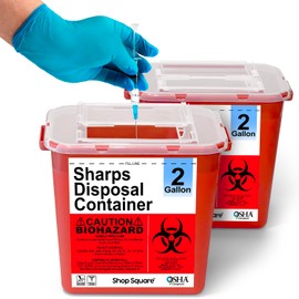 Sharps Containers for Home Use 2 Gallon (2-Pack) Needle Disposal, Professional Grade Biohazard Containers