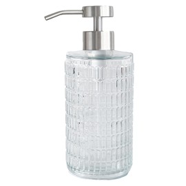 Lunestella Elegant Glass Hand Soap Dispenser with Stainless Steel Pump, for Bathroom and Kitchen, Rust Proof, 17oz (Silver)