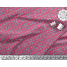 Soimoi Pink Velvet Fabric Square & Triangle Geometric Fabric Prints by Yard 58 Inch Wide