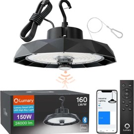 Lumary Smart UFO LED High Bay Light Motion Sensor 100W via Hub, Compatible with Alexa Google, Bluetooth Hanging Shop Lights for Garage w/Remote, 16000Lm Brightness Dimmable 1-100%, 5000K for Workshop