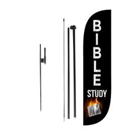 LookOurWay Feather Flag Set, 5 ft Advertising Flag with Poles and Ground Spike for Business Promotion, Church Theme (Bible Study)