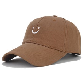 BUCIER Smile Face Baseball Cap for Women Men Adjustable Cotton Ponytail Caps Low Profile Unstructured Dad Hat Trucker Cap (Brown)