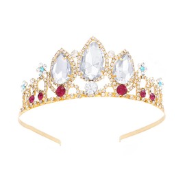Gold Colorful Crystal Tiara Crown Rhinestone Tiara Queen Crown Headpieces Prom Hair Accessory for Women and Girls