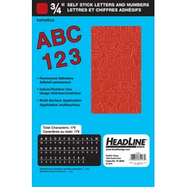Headline Sign 31913 Stick-On Vinyl Letters and Numbers, Red, 3/4-Inch