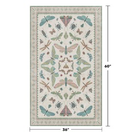 Washable Sage Green Large Entryway Rug, 3x5 Area Rugs for Laundry Room, Kitchen, Bedroom, Dorm, Insect Print Vintage Floral Non-Slip Throw Rug Low Pile Stain Resistance