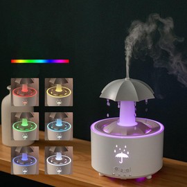 Essential Oil Diffuser, 7 Colors Led Rotating Umbrella Aromatherapy Diffuser with Raindrop, Remote Control 300ml Air Humidifier for Bedroom Home Office with Timer, Auto Shut-Off, Plug in (Black)