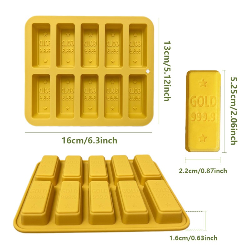 Gold Bar Silicone Mold, 10-Cavity Design, 2-Pack Baking Molds for
