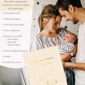 HuBorns - My First Year Baby Album up to 5 Years for Gluing Photos and Writing with 50+ Pages and Stickers, Photo Album Baby Girls and Boys, Memory Book, Ideal as Gifts for Birth