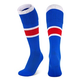 GRPSKCOS Boys Soccer Socks 1 Pair Kids Knee High Socks Baseball Athletic Football Sock for Boys Girls Youth(01 Blue, 4-6 Years)