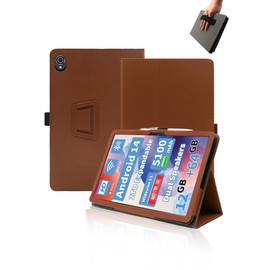 Case for HAOVM M8/HAOVM M8BK 8 inch Tablets Android 14 Tablet,UYRUREL Leather Slim Folding Stand Cover with Hand Strap Magnet for Men Women Full Protection,Brown.