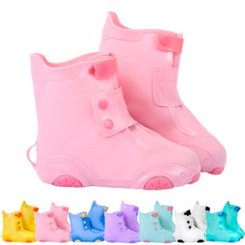 Rain Shoe Covers Kids Waterproof Shoe Cover for Boys Girls Reusable Galoshes Overshoes (Pink, X-Large)