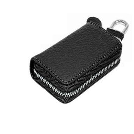 Leather Keys Wallet Car Key Card Holder, Multifunctional Zipper Key Case Coin Pouches Keychain Key Ring Case for Men and Women-Black