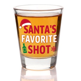 Christmas Shot Glass – “Santa’s Favorite Shot” Novelty Holiday Shot Glass – Funny Santa ShotGlass – Mini Liquor Glass 1.75oz – Perfect Stocking Stuffer or Secret Santa Present