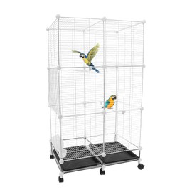 Giciashop 49-Inch Wrought Iron Bird Cage, 3 Tier Large Bird Cage Parakeet Cage with Cup, Bowl, Trays, Rods and Wheels, Suitable for Canaries, Parrots, Sparrows (Iron mesh)