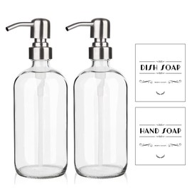 ARKTEK Refillable Soap Dispenser (2 Units) - 17 Oz Clear Glass Bottle with Rust Proof Pump for Hand and Dish Soap, Kitchen Bathroom Countertop