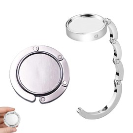 HBYMYDA 2 Pcs Handbag Hooks for Tables Foldable Round Purse Hook Folding Bag Hanger for Table Desk Restaurant Bar and Office, Silver