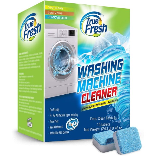 True Fresh Washing Machine Cleaner Tablets, 15 Solid Deep Cleaning Tablet, Finally Clean All Wash Machines Including HE Front Loader Top Load