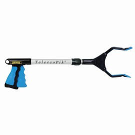 PikStik T-2026, Mini TelescoPik Adjustable Length Reacher, Wide 5.5” Jaw, 90° Rotating Jaw, Ergonomic Trigger Grip, Aluminum & Polycarbonate, 20” - 26”