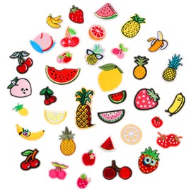 Assorted 37pcs Banana Orange Apple Strawberry Watermelon Pineapple Iron on Patches Fruit Embroidered Appliques Decorative Repair Motif DIY Sew on Patches for Jeans Clothing
