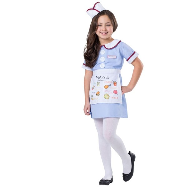 Dress Up America Diner Waitress Costume for Kids - Girls 50s Costume - Blue Carhop Waitress Dress Up