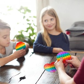 Fidget Toys Heart, Octagon,Round, Square 4pc Multipack Set Squeeze Sensory Pop Bubble Toys For Kids ,Teens & Adults Autism & Special Needs Stress Reliever Push Pop Rainbow Poppet Toys (Style 2)