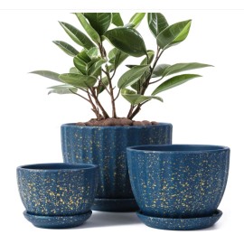 STHIE Ceramic Plant Pots with Drainage, Blue Round Planters, 3.3/4.3/5.5 In, Set of 3