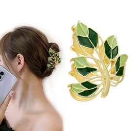 Thanksgiving Hair Claw Clips Autumn Hair Clips Fall Hair Accessories Green Leave Design Large Metal Jaw Hair Clamp Hair Styling Accessories Non-slip Hair Barrettes for Women Girls