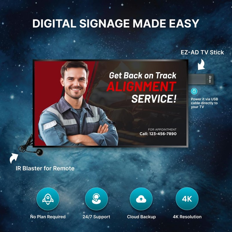 EZ AD TV Digital Signage Stick, Cloud-Controlled Digital Signage Media