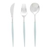 24Pieces Silver Plastic Silverwar Plastic Cutlery with Blue Handle- Heavyweight