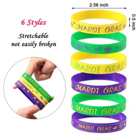 Yaomiao 48 Pcs Mardi Gras Party Favors Silicone Bracelets Carnival Stretchable Silicone Wristbands Carnival Birthday Party Supplies Decorations Goodie Bag Stuffers Fillers Silicone Wristbands